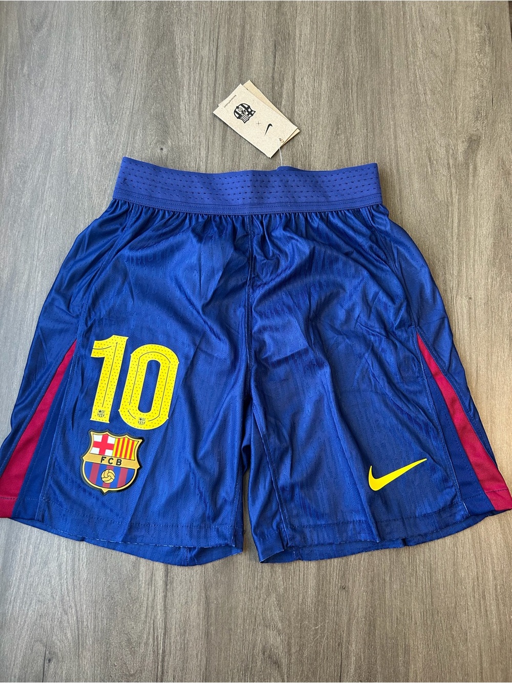 Nike Blue FC Barcelona #10 Athletic Shorts with Yellow Accents